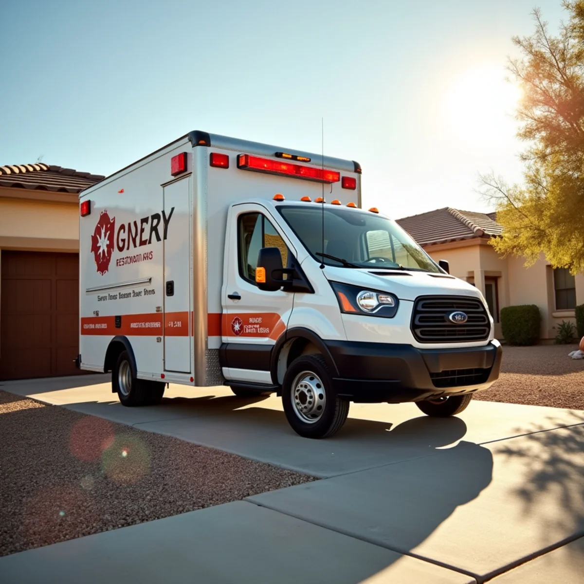 Emergency restoration vehicle staged at Mesquite home