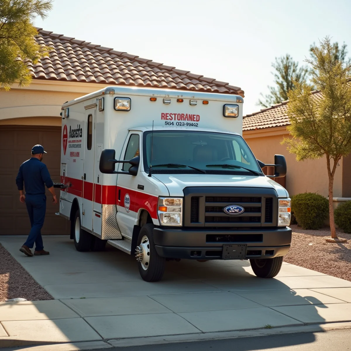Emergency restoration vehicle staged at Mount Charleston home