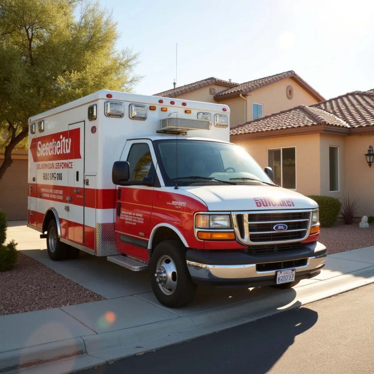 Emergency restoration vehicle staged at Searchlight home